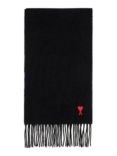 Small Heart Logo Classic Wool Scarf Black - AMI - BALAAN 2