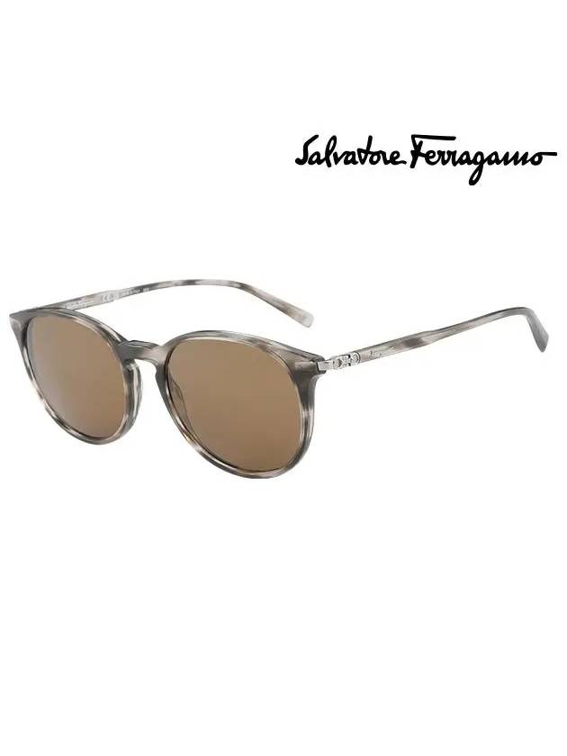 Eyewear Logo Round Sunglasses Havana Grey - SALVATORE FERRAGAMO - BALAAN 3