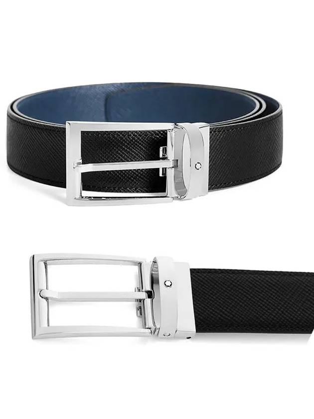 Rectangular Pin Buckle Reversible Belt Black Indigo - MONTBLANC - BALAAN 2