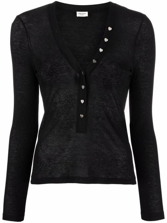Heart Jersey Long Sleeve T Shirt Black - SAINT LAURENT - BALAAN 1