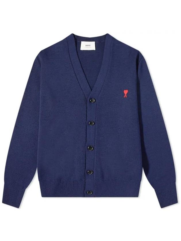 Small Heart Logo Wool Cardigan Navy - AMI - BALAAN 2