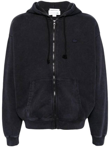 Loose Fit Washed Cotton Hooded Jacket Black - LACOSTE - BALAAN 1