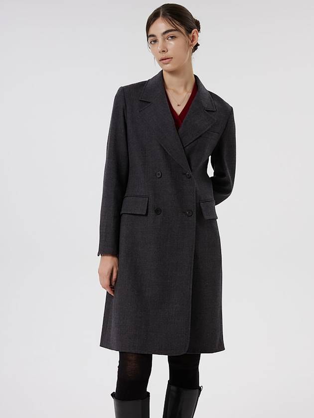 Women's Italian Check Twill Wool Double Coat Grey - RS9SEOUL - BALAAN 4
