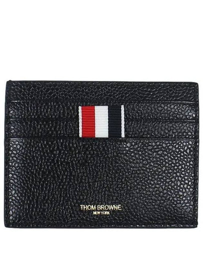 Pebble Grain Leather Stripe Note Compartment Card Wallet Black - THOM BROWNE - BALAAN 2