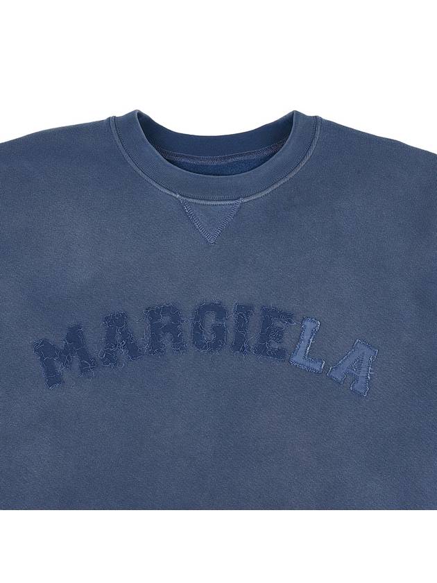 Logo Vintage Cropped Cotton Long Sleeve T-Shirt Blue - MAISON MARGIELA - BALAAN 4