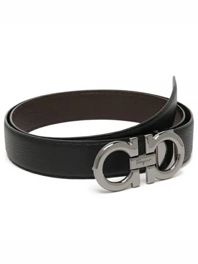 Reversible Gancini Leather Belt Dark Brown Black - SALVATORE FERRAGAMO - BALAAN 2