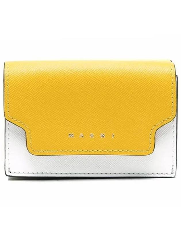 Saffiano Color Block Tri-Fold Half Wallet Yellow - MARNI - BALAAN 2