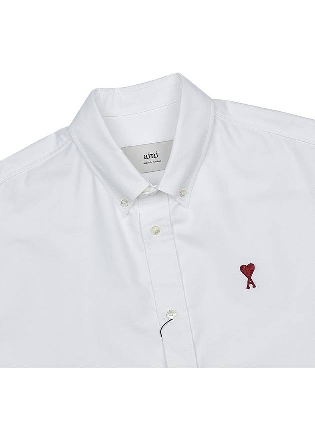 Heart Logo Short Sleeve Shirt White - AMI - BALAAN 9