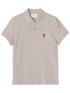 Men's Heart Logo Polo Shirt Beige - AMI - BALAAN 5