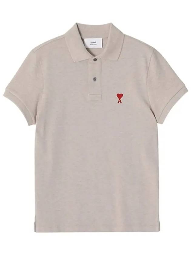 Men's Heart Logo Polo Shirt Beige - AMI - BALAAN 5