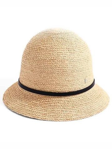 Bucket Hat HAT50172 NTBK Besa 6 Natural Black Leather Trim Cloche Women's Bucket Hat - HELEN KAMINSKI - BALAAN 1