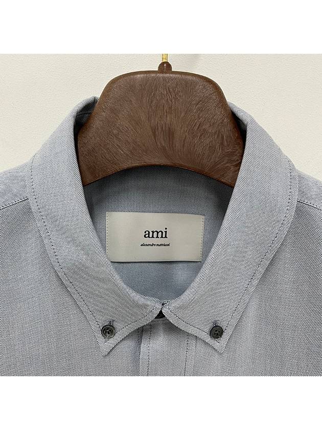 Embroidered Logo Long Sleeve Shirt Blue - AMI - BALAAN 4