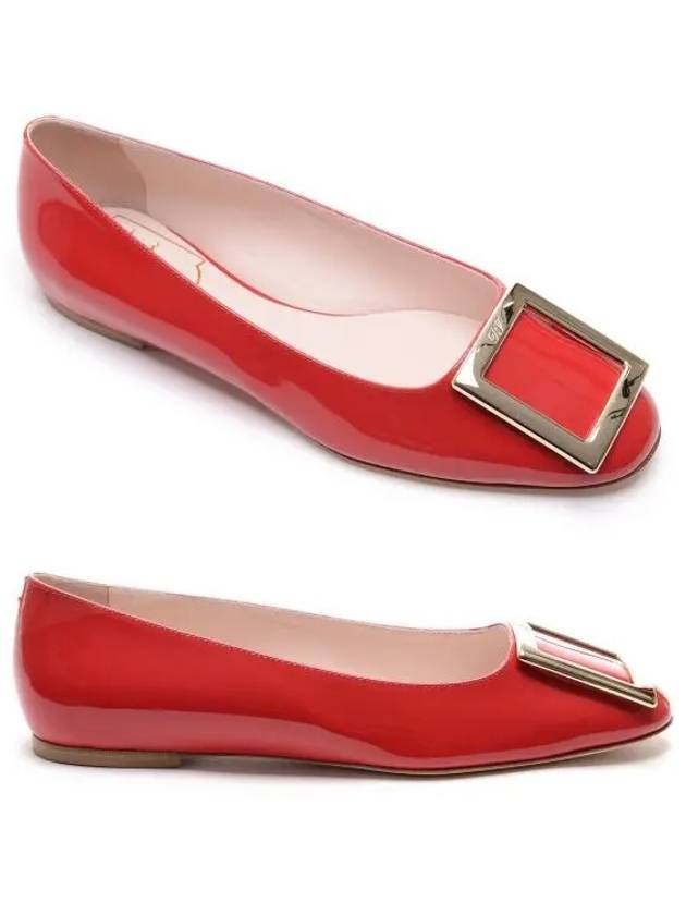 Embossed Logo Plaque Leather Flats Red - ROGER VIVIER - BALAAN 2