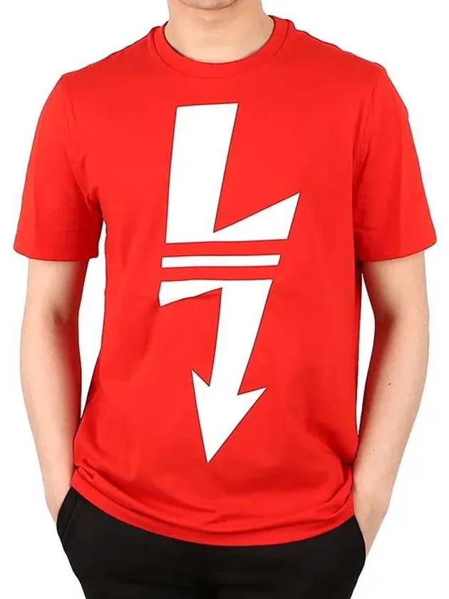 Men's Big Lightning Short Sleeve T-Shirt Red PBJT478A - NEIL BARRETT - BALAAN 3