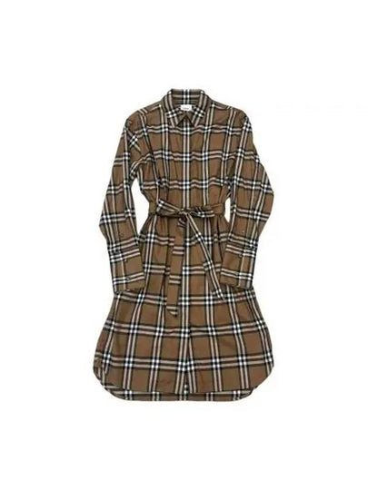 Check Belted Shirt Midi Dress Brown - BURBERRY - BALAAN 2