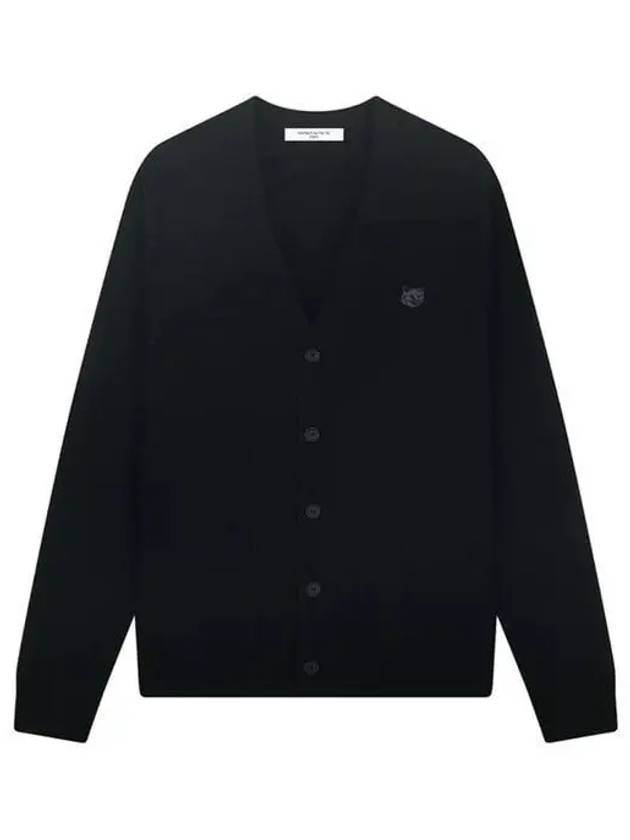 Bold Fox Head Patch V Neck Wool Cardigan Black - MAISON KITSUNE - BALAAN 2