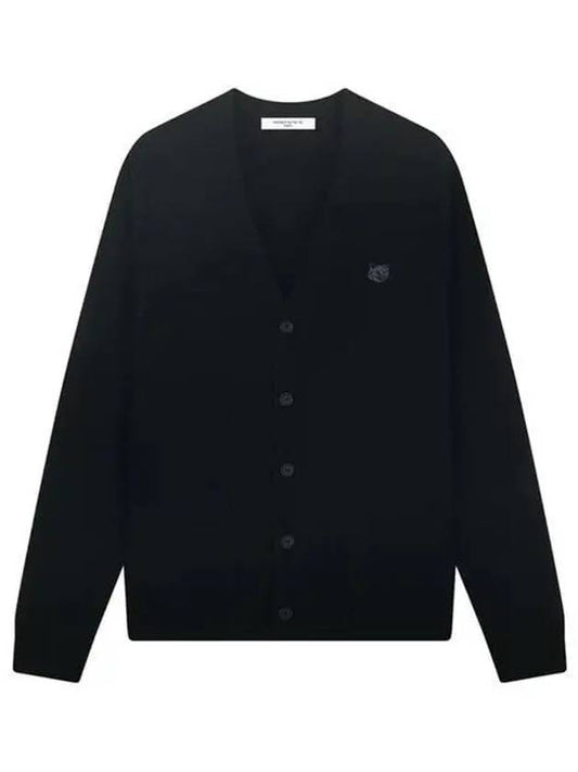 Bold Fox Head Patch V Neck Wool Cardigan Black - MAISON KITSUNE - BALAAN 2