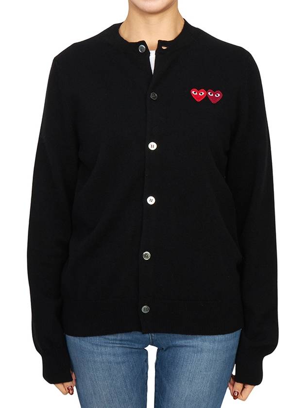 Double Heart Wappen Cardigan Black - COMME DES GARCONS PLAY - BALAAN 3