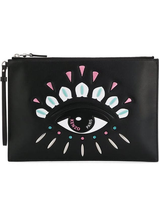 Big Eye Embroidery Clutch Bag Black - KENZO - BALAAN.