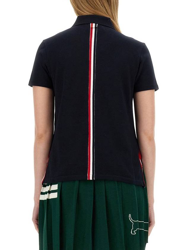 Classic Pique Center Back Stripe Relaxed Fit Short Sleeve Polo Shirt Navy - THOM BROWNE - BALAAN 4