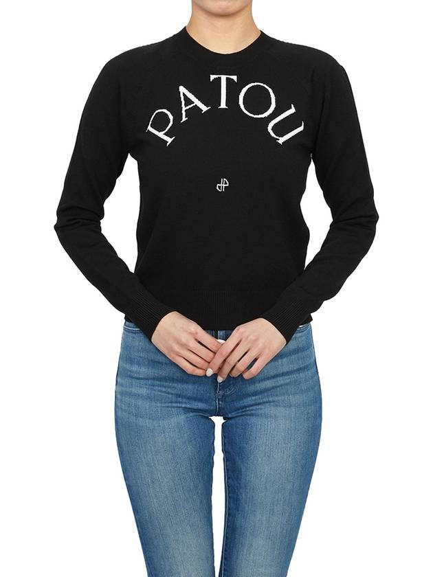 Embroidered Logo Wool Knit Top Black - PATOU - BALAAN 7