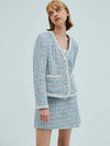 V Neck Check Tweed Jacket Blue - OPENING SUNSHINE - BALAAN 4