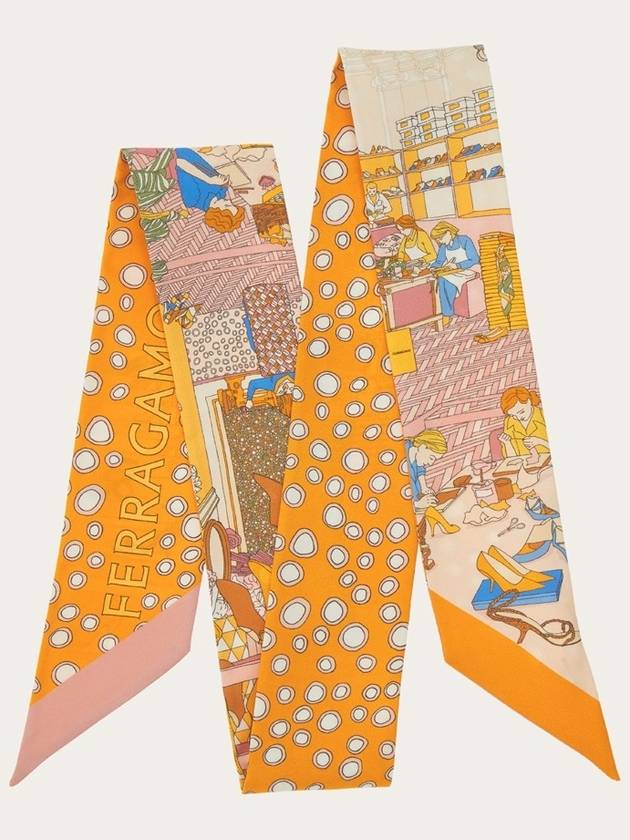 Atelier Print Mini Silk Scarf Orange - SALVATORE FERRAGAMO - BALAAN 3