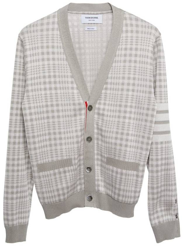 Check Jacquard V-Neck Cardigan Grey - THOM BROWNE - BALAAN 3