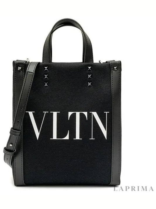 VLTN Ecolab Mini Canvas Tote Bag Black - VALENTINO - BALAAN.