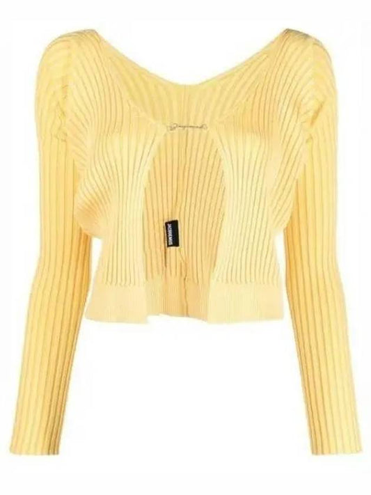 La Maille Pralu Longue Micro Charm Logo Cardigan Light Yellow - JACQUEMUS - BALAAN 2