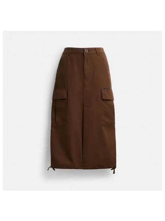 Women's Cargo Maxi Organic Cotton A-Line Skirt Brown - COACH - BALAAN 2