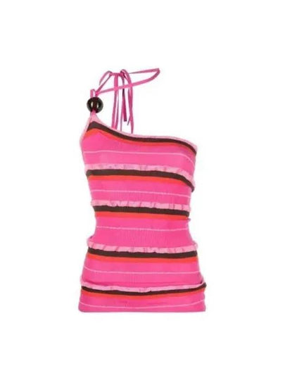 Striped One Shoulder Knit Top Dark Pink - JACQUEMUS - BALAAN 2