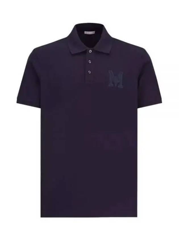 Embroidered Monogram Short Sleeve Polo Shirt Dark Blue - MONCLER - BALAAN 2