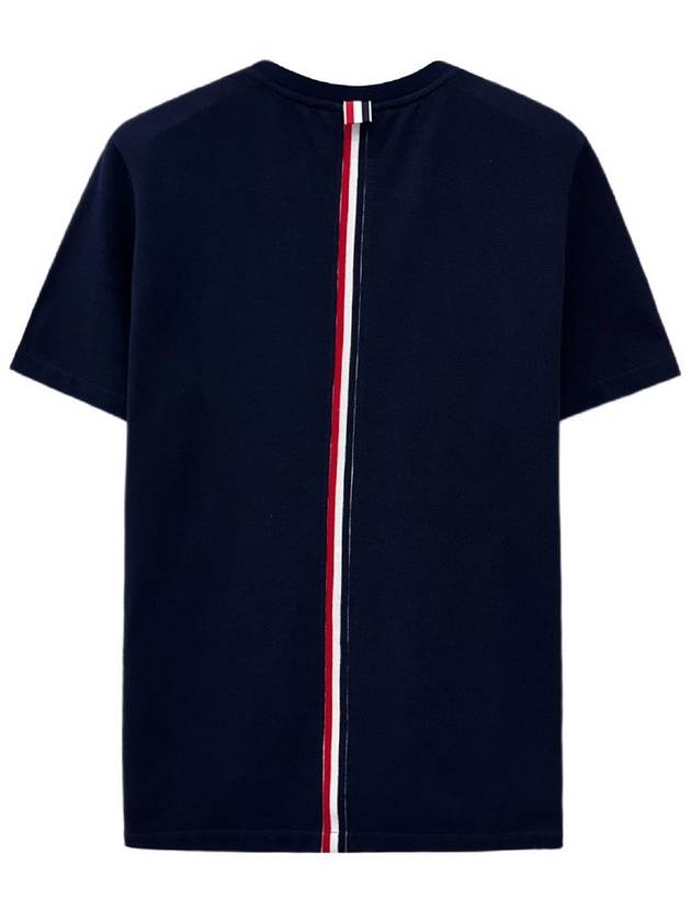 Men's Center Back Striped Short Sleeve T-Shirt Navy - THOM BROWNE - BALAAN 3