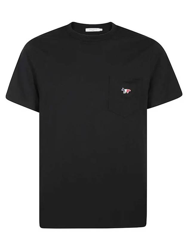 Tricolor Fox Patch Classic Pocket Short Sleeve T-Shirt Black - MAISON KITSUNE - BALAAN 3