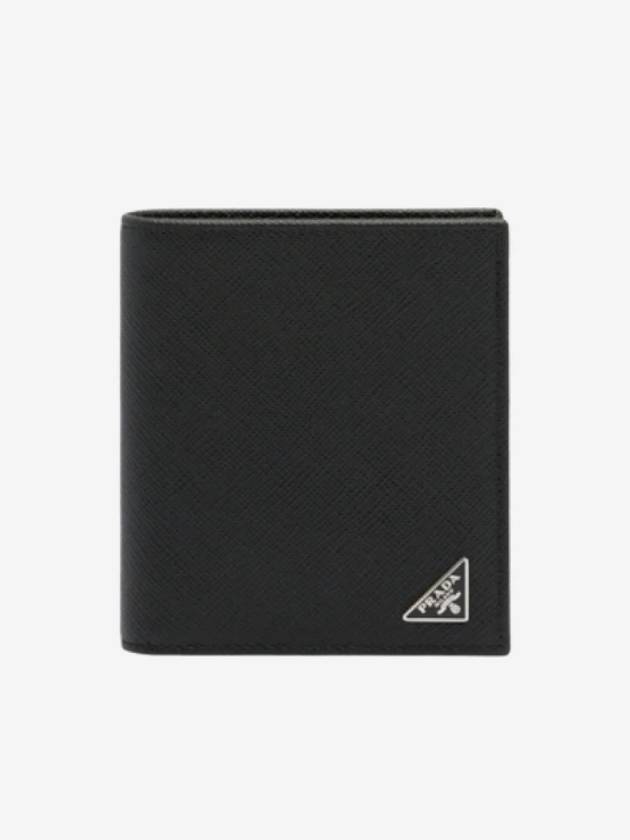 Triangle Logo Saffiano Half Wallet Black - PRADA - BALAAN 2