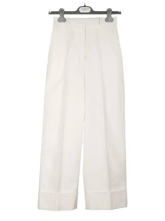 High Waist Cotton Canvas Straight Pants White - THOM BROWNE - BALAAN 2