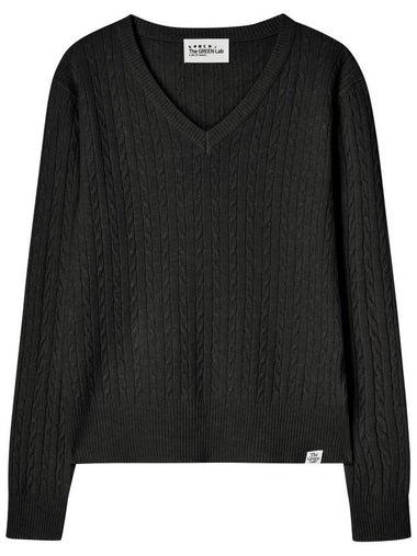 V neck cable knit pullover black - THE GREEN LAB - BALAAN 1