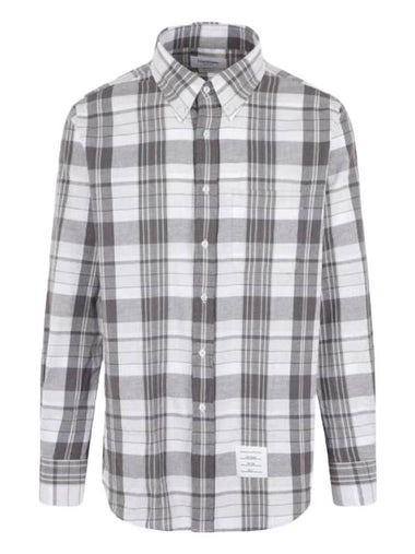 Men's Madras Straight Fit Cotton Long Sleeve Shirt Medium Grey - THOM BROWNE - BALAAN 1