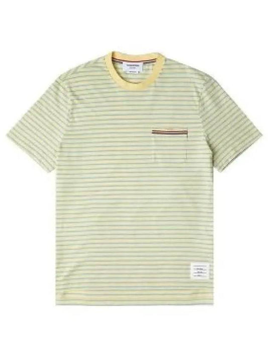 Striped Jersey Pocket Short Sleeve T-Shirt Green Yellow - THOM BROWNE - BALAAN 2