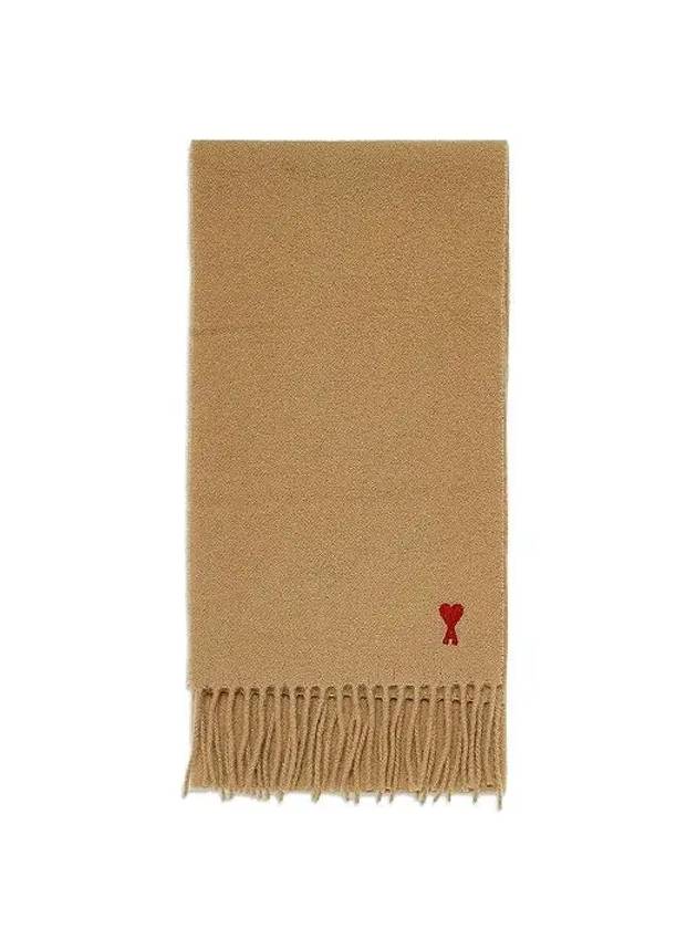 Small Heart Logo Wool Scarf Beige - AMI - BALAAN 2