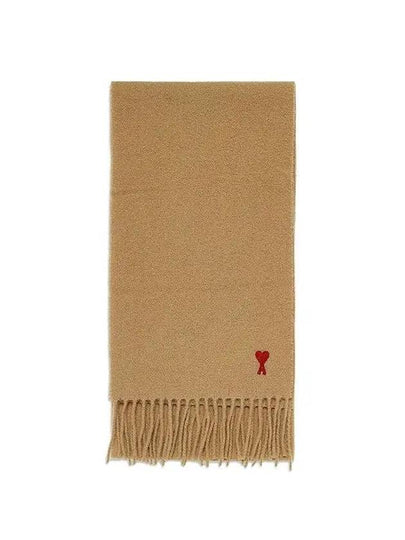 Small Heart Logo Wool Scarf Beige - AMI - BALAAN 2