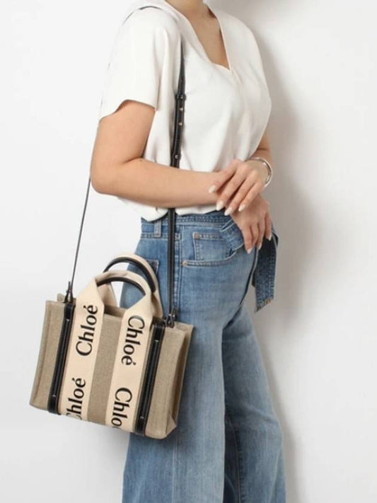 Woody Small Canvas Tote Bag Navy Beige - CHLOE - BALAAN 2