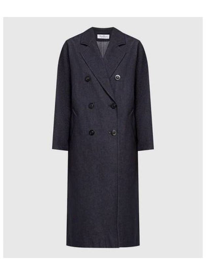 Women's Bacco Denim Effect Double Coat Navy - MAX MARA - BALAAN 2