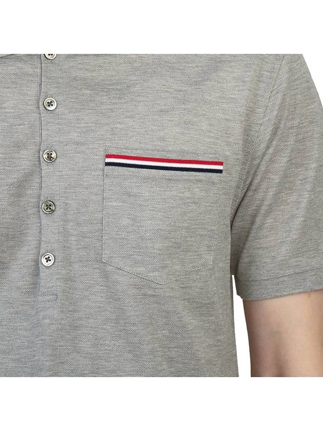 Men's Three Stripes Pocket Mercerized Short Sleeve Polo Shirt Light Grey - THOM BROWNE - BALAAN 10