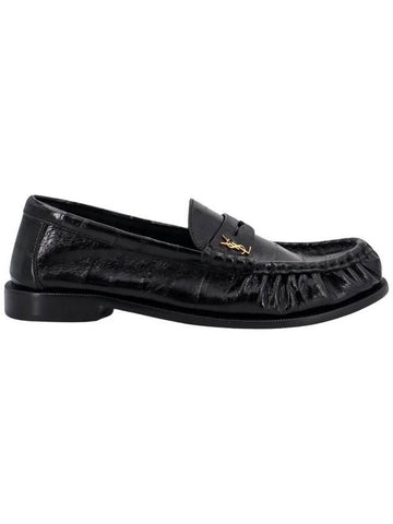 Logo Leather Loafers Black - SAINT LAURENT - BALAAN 1