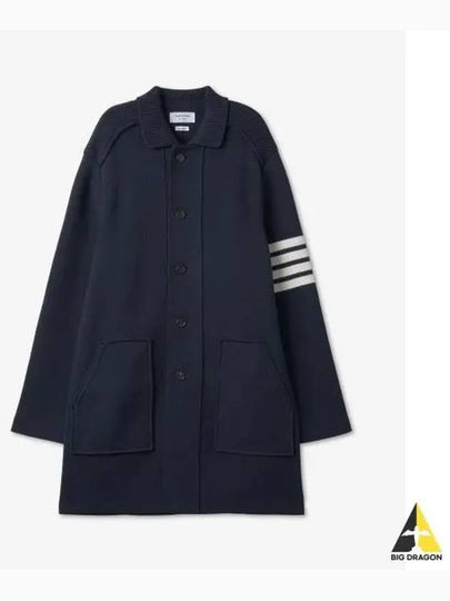 Cotton Cashmere Interlock 4-Bar Polo Collar Overcoat Navy - THOM BROWNE - BALAAN 2