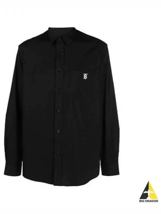 Monogram Motif Technical Cotton Long Sleeve Shirt Black - BURBERRY - BALAAN.