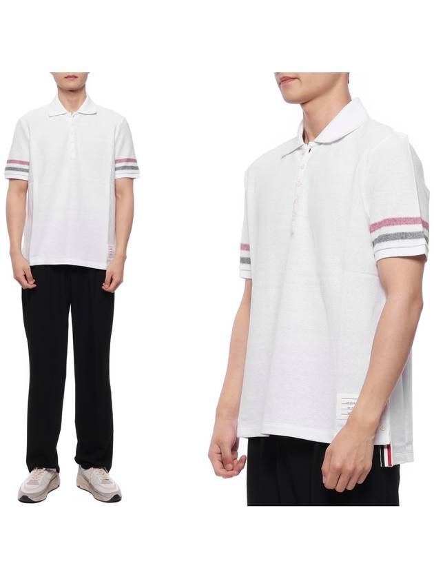 Men's RWB Stripe Cotton Polo Shirt White - THOM BROWNE - BALAAN 3