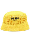 embroid logo raffia bucket hat yellow - PRADA - BALAAN.